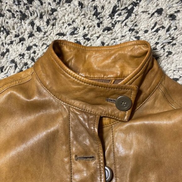 Vintage Y2K GAP Genuine Leather Tan Moto Jacket, SUPER soft Women Size Medium - Picture 7 of 11